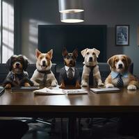 Canine Corporate Coup - Comedic Dogs Commanding a Business Meet AI Generative photo