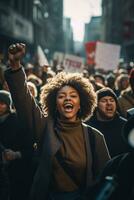 Essence of Social Activism with Uncropped Demonstrators Marching for Black Lives Matter and LGBTQ Rights AI Generative photo