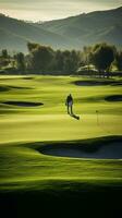 Experience of Golf Amidst the Vast Expanse of Nature and Beautifully Lit Landscape AI Generative photo