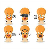 pollo muslo dibujos animados personaje son jugando juegos con varios linda emoticones vector