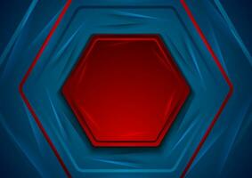 Blue and red shiny glossy hexagons abstract geometry background vector