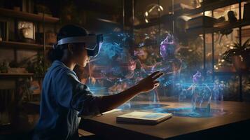 Immersion into the virtual and augmented realities highlighting the marvel of technology and fusion of reality with the digital realm AI Generative photo