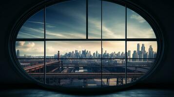 Overlooking a bustling manufacturing plant through a circular window AI Generative photo