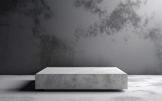 3d rendering empty mockup scene of marble texture rectangle podium for product display, dark gray wall with daylight and shadow, photo