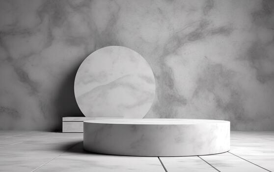 3d rendering empty mockup scene of cube rectangle podium for product template display, gray marble wall with daylight and shadow, photo