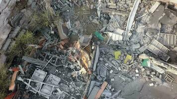 An aerial view of ruined construction piled upon the ground video