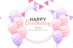 hermosa contento cumpleaños antecedentes con rosado globos y papel picado para nacimiento día celebracion tarjeta png