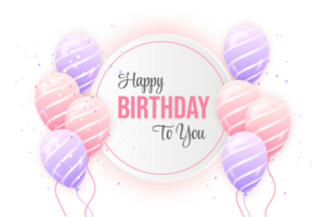 Beautiful happy birthday Background With pink balloons and confetti for birth day celebration card png