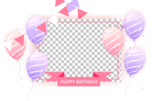 Beautiful happy birthday Background With pink balloons and confetti for birth day celebration card png