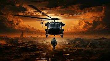 Military combat helicopter for war, aviation for combat operations photo