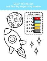 Cute Rocket And Space Color By Number Coloring Page For Children vector