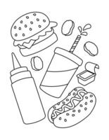 Cute Fast Food Theme Coloring Page vector