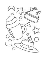 Cute Dessert And Decorations Coloring Page vector