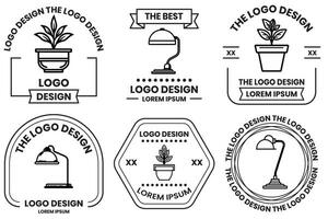 Home and office furniture logo in flat line art style vector