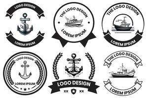 fishing and maritime logo in flat line art style vector