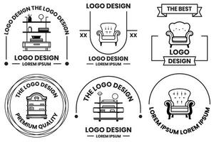 hogar y oficina mueble logo en plano línea Arte estilo vector