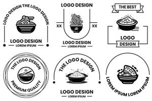 japonés comida o chino comida logo en plano línea Arte estilo vector