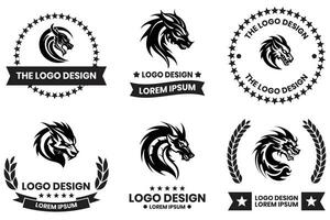 dragon logo in flat line art style vector