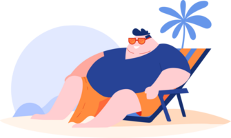 Hand Drawn overweight Tourists relaxing by the sea on vacation in flat style png