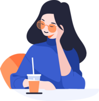 Hand Drawn Female office worker relaxing while drinking coffee in flat style png