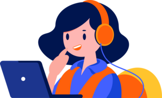 Hand Drawn Office worker with headphones in concept Support Center in flat style png