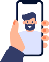 Hand Drawn Businessman with smartphone in online marketing concept in flat style png