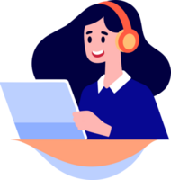 Hand Drawn Office worker with headphones in concept Support Center in flat style png