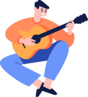 Hand Drawn Male musician playing acoustic guitar in flat style png