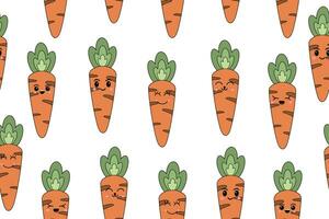 Vector seamless pattern of cartoon hand drawn doodle carrot with kawaii face