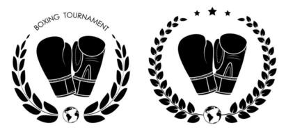 symbol, emblem sports boxing gloves with laurel wreath for competition. Sports equipment. Active lifestyle. Vector