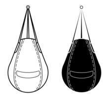 punching bag for sports training. Training boxers in gym. Black and white vector