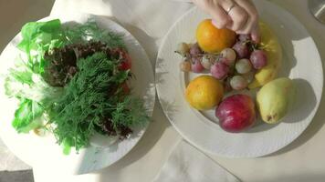 A top view of three plates with healthy food video