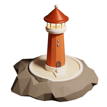 3d interpretazione di faro su roccia con ardente faro per indicare punto di riferimento per navi. navigazione difficile la zona. realistico png illustrazione isolato su trasparente sfondo