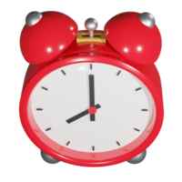 3d le rendu de isométrique rouge mécanique alarme l'horloge avec heure et minute main. réveiller en haut regarder mode de vie, ponctualité. réaliste png illustration isolé sur transparent Contexte