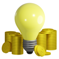 3D rendering of Light bulb highly paid creative specialist, employee of company with high salary. Symbol of Success, wealth, income. Realistic PNG illustration isolated on transparent background