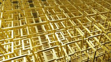 3D rendering of golden geometric mesh with square links segments. Industrial golden lattice production background. Realistic gold illustration background photo