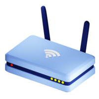 3D rendering of modern wireless wifi router. Transmission of communication signal in apartment and in office. Equipment for network. Realistic PNG illustration isolated on transparent background