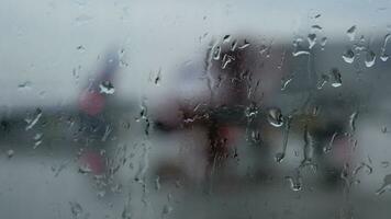 A closeup of a steamy airport window video