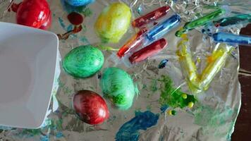 A closeup of colorful easter eggs video