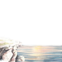 romantisch waterverf landschap illustratie reeks kleurrijk zonsondergang Aan de zee met de wolk en reflectie Aan de water. hand- getrokken ontwerp voor Hoes bladzijde, banier, boekje, landen bladzijde png