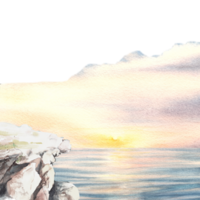 romantico acquerello paesaggio illustrazione impostato colorato tramonto su il mare con il nube e riflessione su il acqua. mano disegnato design per copertina pagina, striscione, opuscolo, atterraggio pagina png