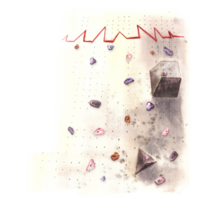 Bouldering wall with different shapes and colours climbing stones. Height-limitation. Extreme sports equipment Hand paint watercolor  illustration For your design postcards, flyers, invitation, print png