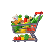 Shopping supermarket cart with grocery pict ai generative png