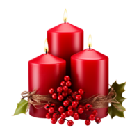 Christmas red candle with red berries ai generative png