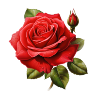 lindo a natureza vermelho rosa flor com verde folha ai generativo png