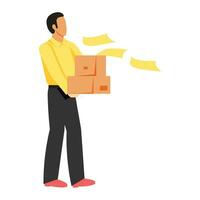 Man with boxes. Delivery service concept. Vector illustration in flat style