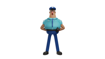 3D illustration. Charming Police 3D cartoon character. The police stood straight with both hands behind his bodies. The police look dignified and handsome. Charming cop. 3D cartoon character png