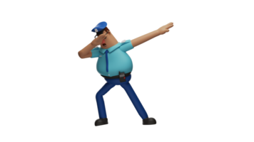 3d illustrazione. freddo polizia 3d cartone animato carattere. poliziotto nel tamponare posa. il polizia trascorrere il suo riposo tempo avendo divertimento. simpatico guardare poliziotto. 3d cartone animato personaggio png