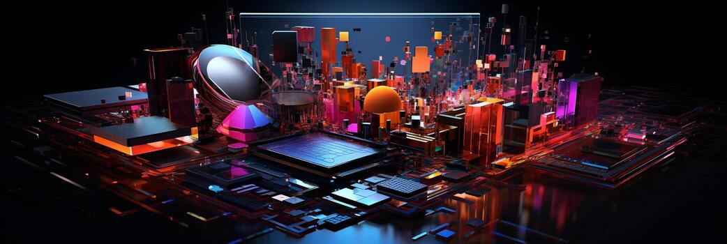3D Abstract background Futuristic neon city background Tech world background Technology background Tech background Technology park background Tech city background Tech universe background AI generated photo