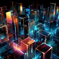 Neon cubes background 3D Abstract background Futuristic neon city background colorful cubes background 3D Square background Tech background Tech city background Tech universe AI generated photo